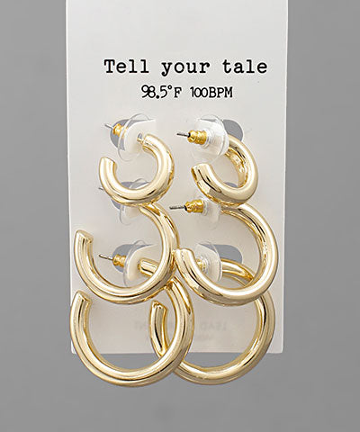 WORN GOLD HOOPS SET OF 3