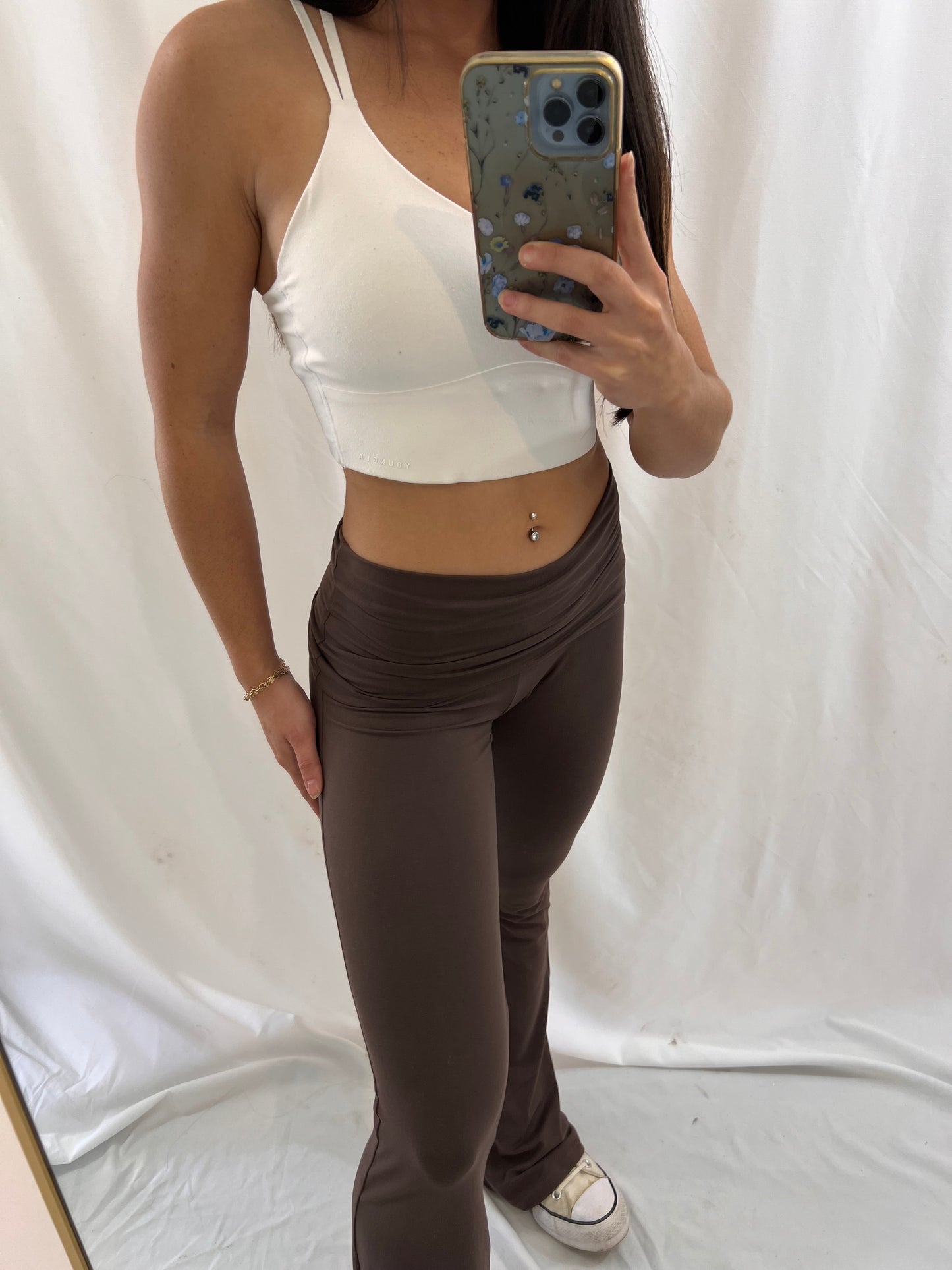 FOLDOVER FLARE LEGGINGS - CHOCOLATE