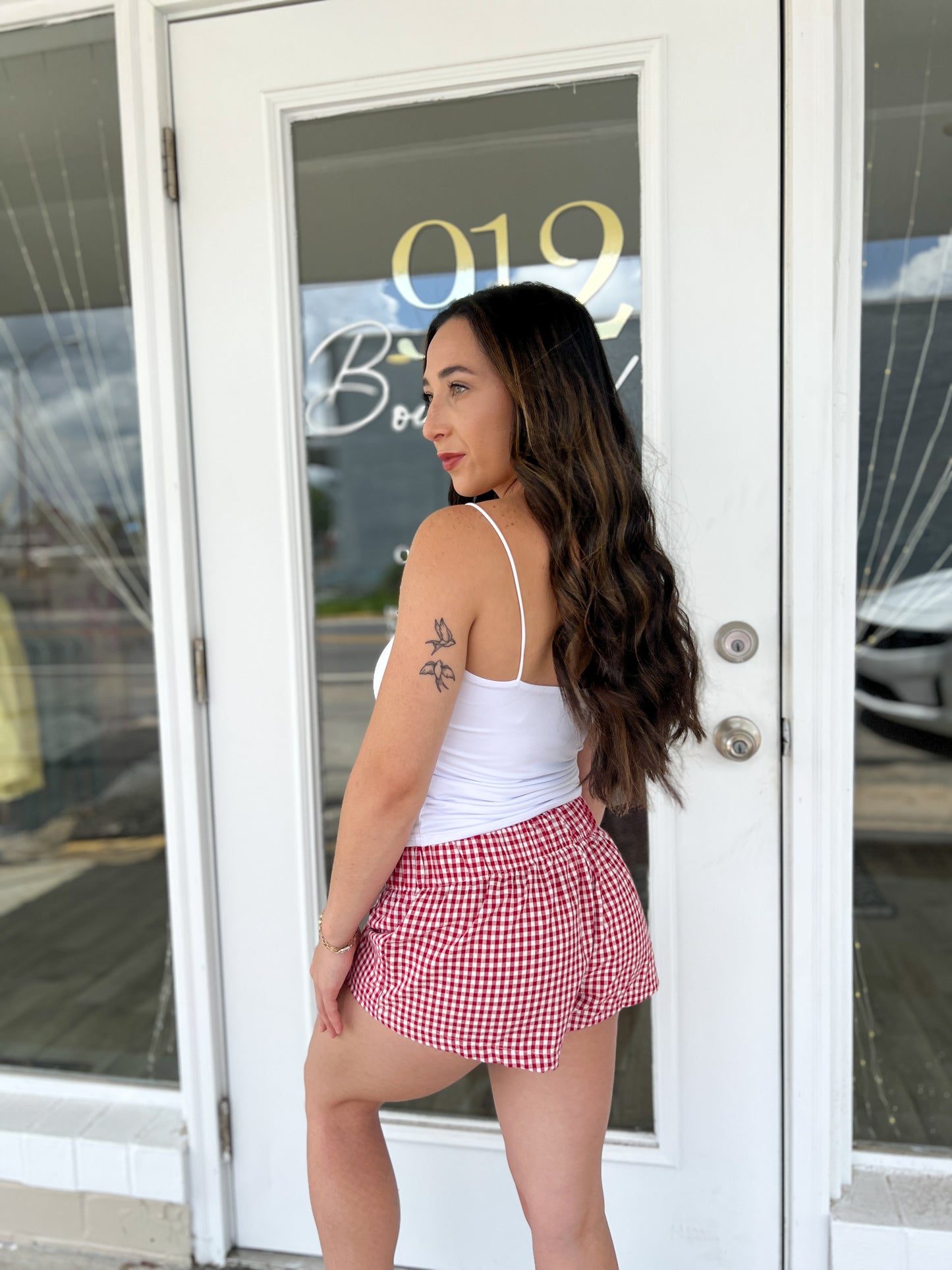 GINGHAM MICRO SHORTS - CHERRY