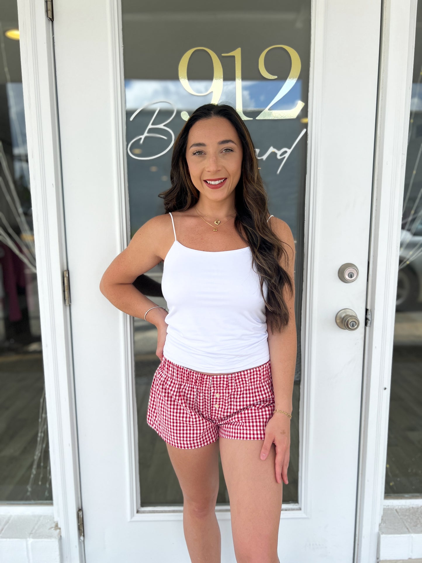 GINGHAM MICRO SHORTS - CHERRY