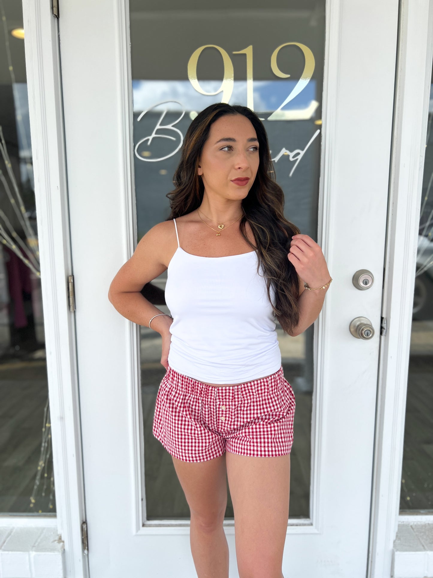 GINGHAM MICRO SHORTS - CHERRY