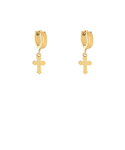GOLD CROSS DANGLE HOOPS