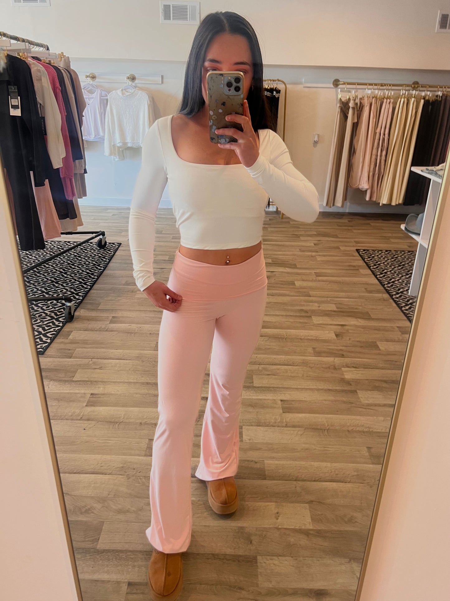 FOLDOVER FLARE LEGGINGS - PRINCESS PINK