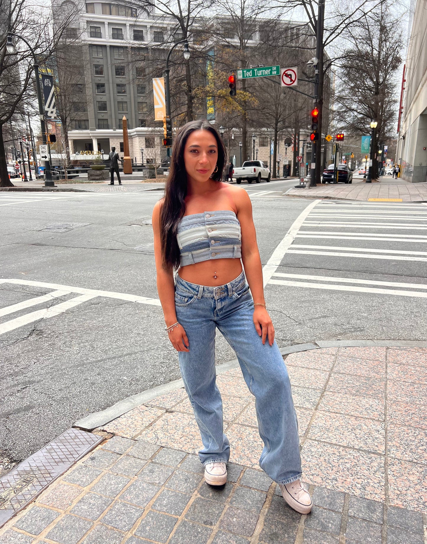 DENIM BLOCK TUBE TOP