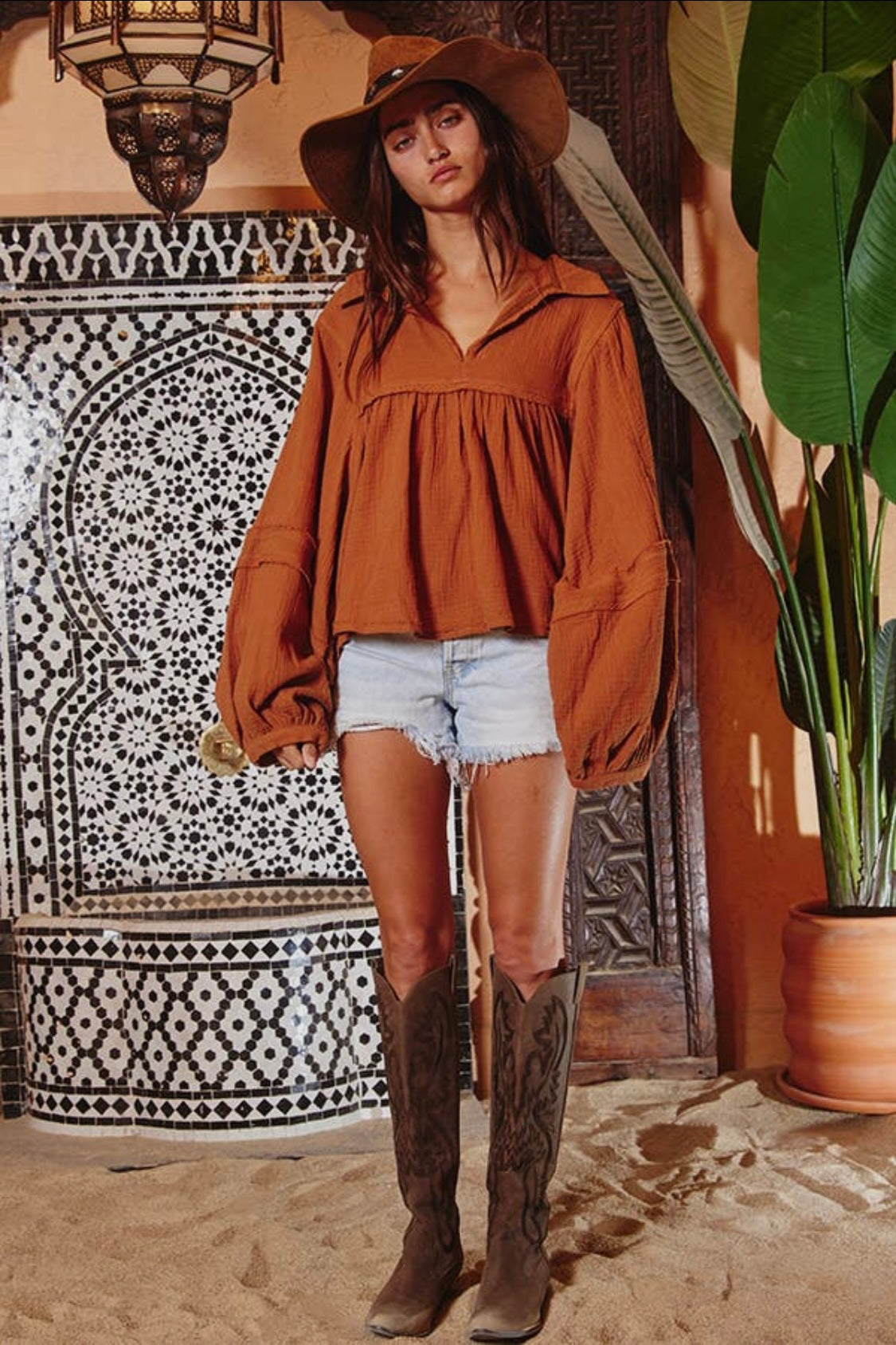 PUFF SLEEVE BABY DOLL TOP