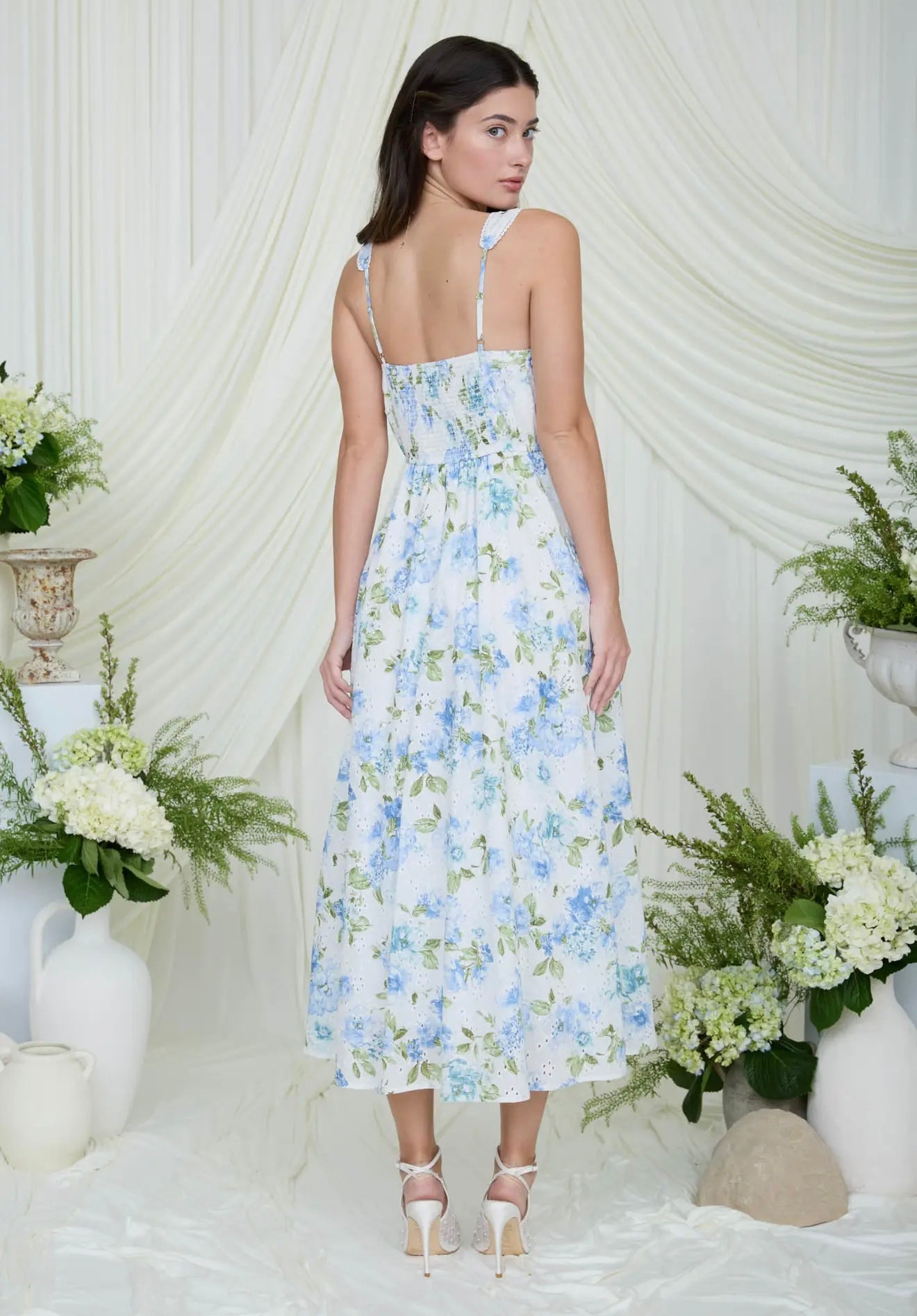 FLORAL EYELET PATTERN MIDI
DRESS