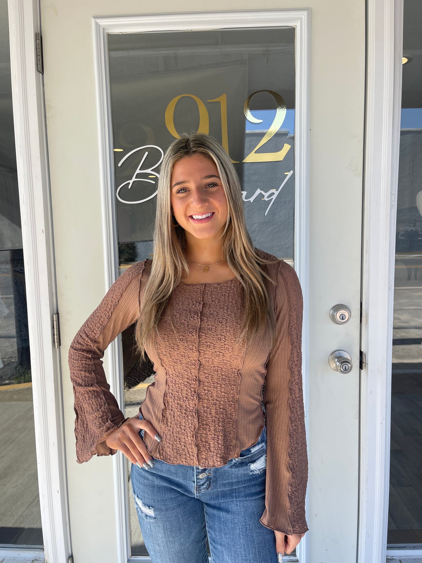 Exposed-Seam Bell-Sleeve Top