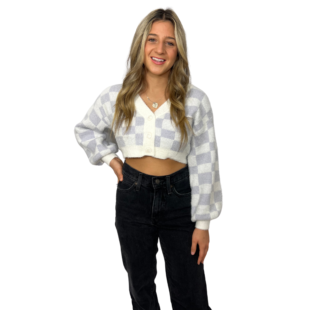 CHECKERED CROPPED CARDIGAN