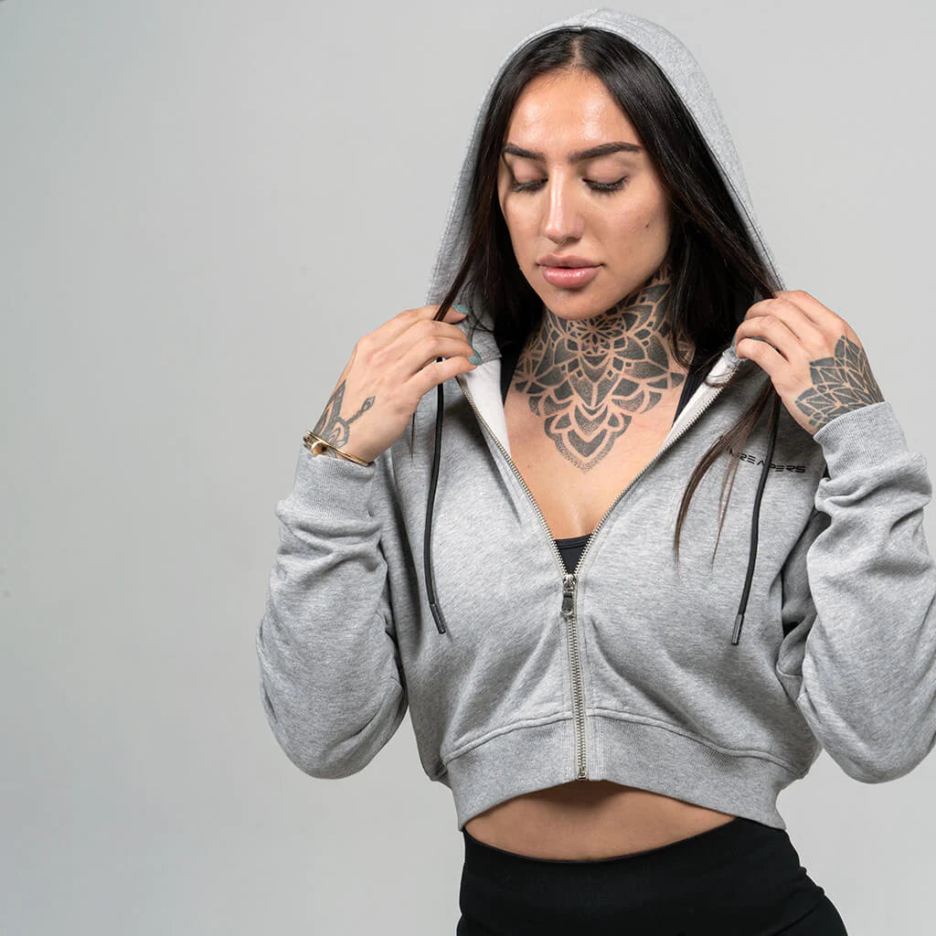 GYMREAPERS CROPPED ZIP-UP HOODIE | HEATHER GRAY