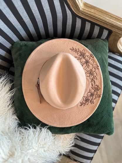 FLORAL HAND BURNT COWBOY HAT