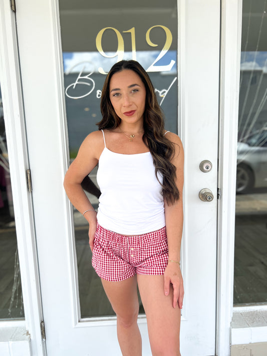 GINGHAM MICRO SHORTS - CHERRY