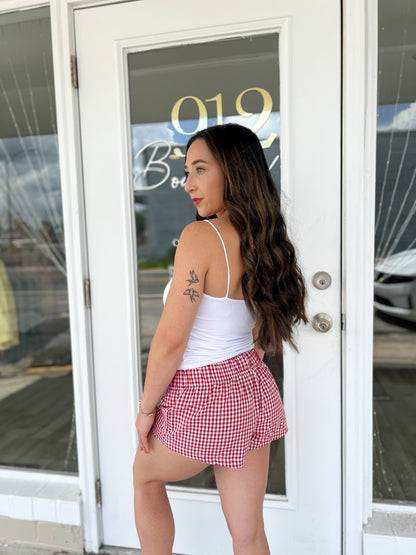 GINGHAM MICRO SHORTS - CHERRY