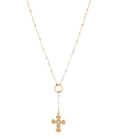 PEARL BEAD CROSS NECKLACE