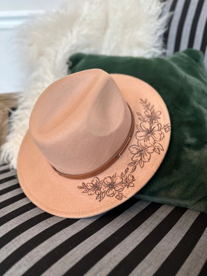 FLORAL HAND BURNT COWBOY HAT