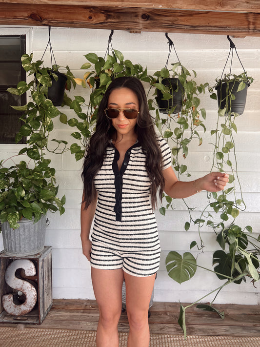 STRIPED BUTTON DOWN ROMPER