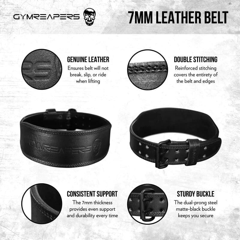GYMREAPERS WEIGHT LIFTING BELT  7MM LEATHER BACK SUPPORT – 912