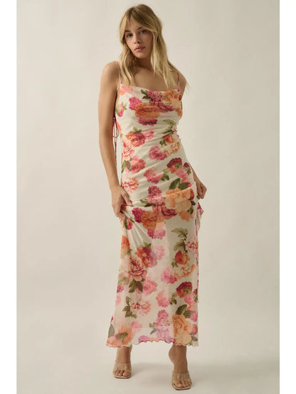 BLUSHING POMPON SLIP DRESS