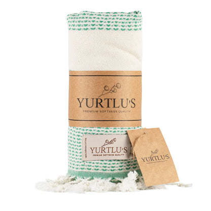 Sunset Drape – Yurtlu’s Elegance Turkish Towel - Lime Green & Beige