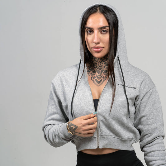 GYMREAPERS CROPPED ZIP-UP HOODIE | HEATHER GRAY