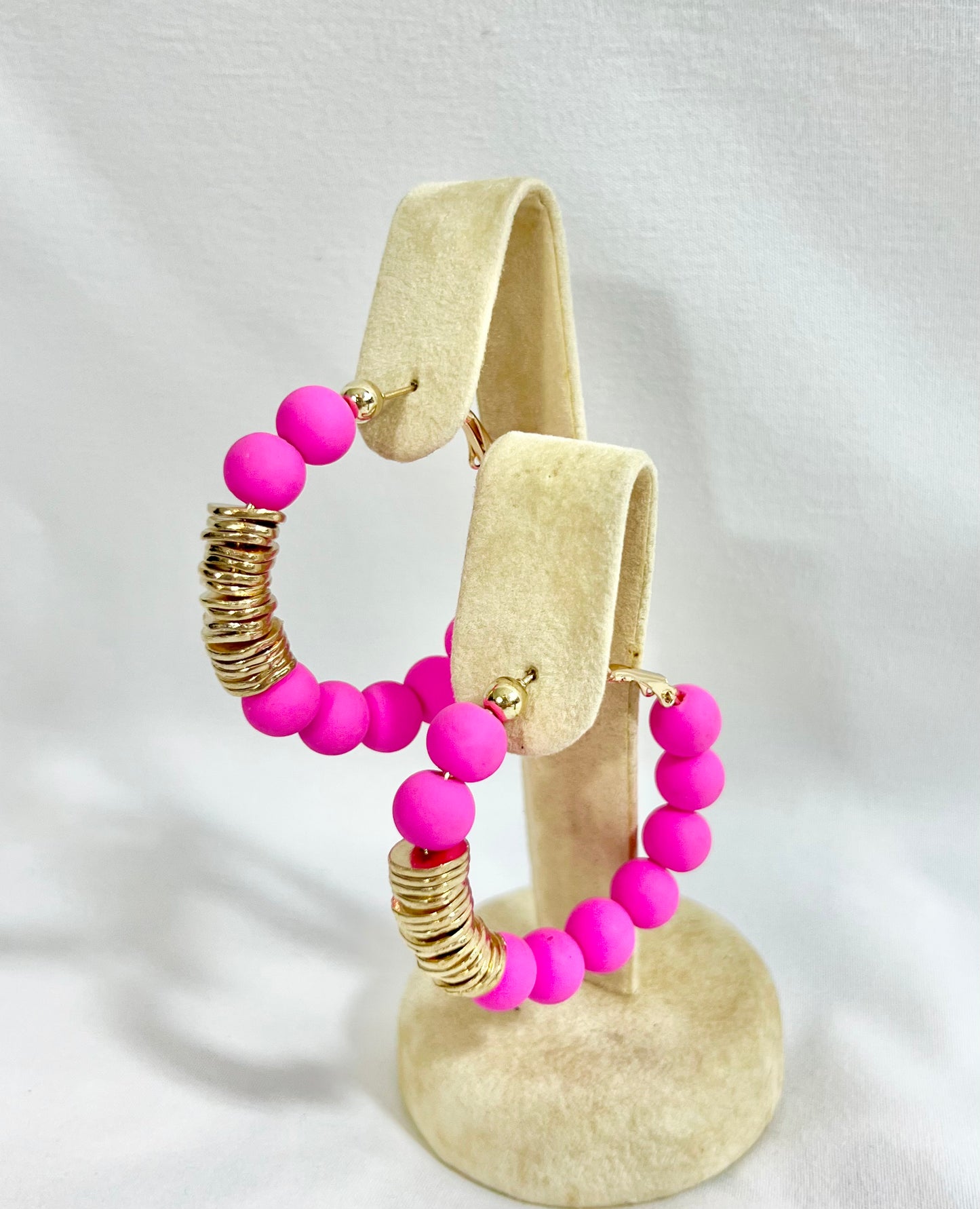 PINK AND GOLD CLAY HOOPS