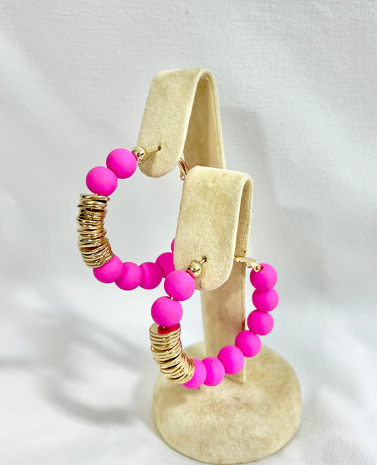 PINK AND GOLD CLAY HOOPS