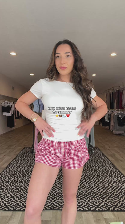GINGHAM MICRO SHORTS - CHERRY